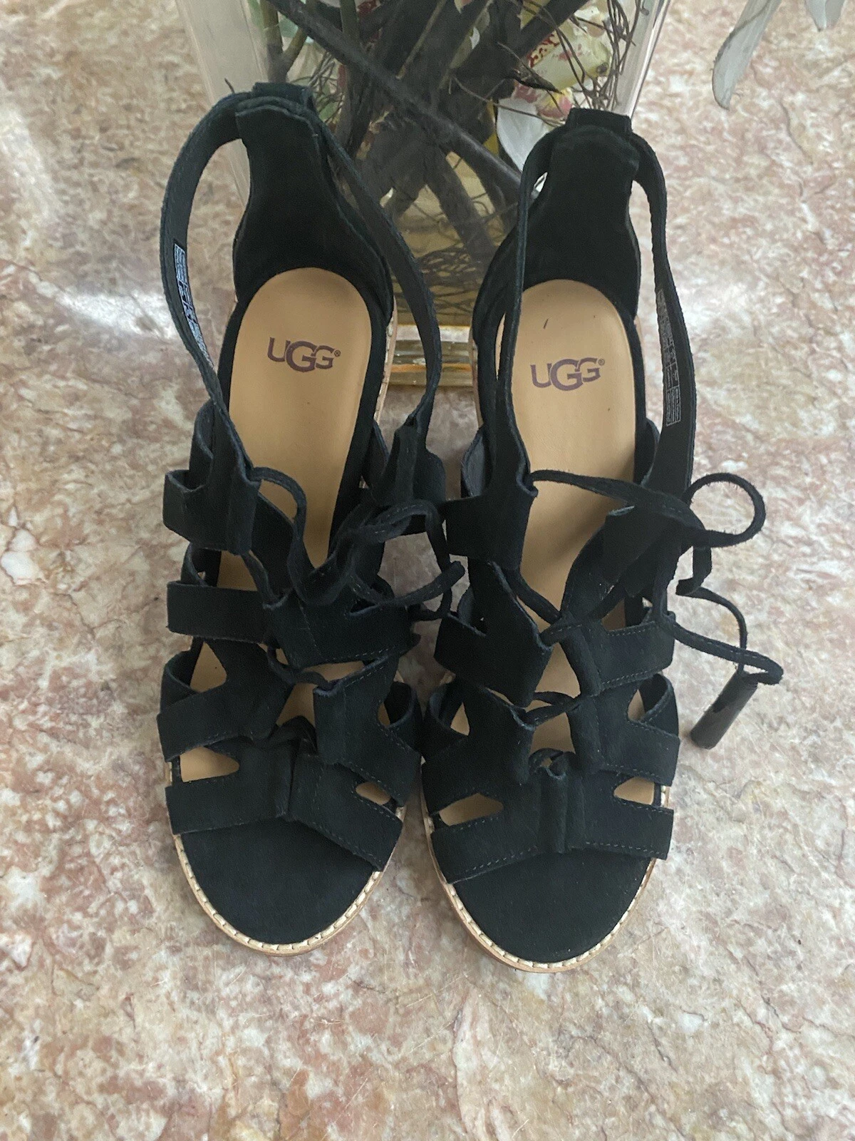 Nuovi sandali stringati UGG Australia Harris Gladiator neri scamosciati taglia 8 5 $150