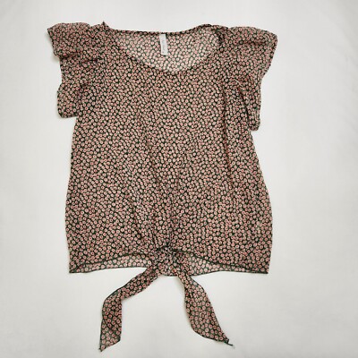 Final Touch Women Size Small Sheer Floral Front Tie Shirt G9