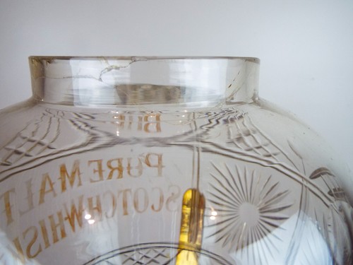 Antique English Victorian Crystal Pure Malt Scotch Whiskey Dispenser Brass Stand - Picture 8 of 12