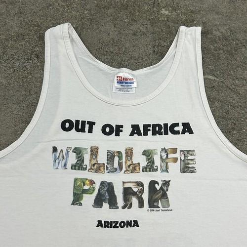 Camiseta sin mangas blanca de colección de los 80 Arizona Wildlife Park naturaleza talla pequeña rara - Imagen 6 de 11