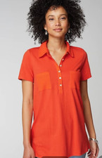 NWT J JILL Cotton  Modal Henley Style Tunic Top Orange Peel Large Retail 79.00