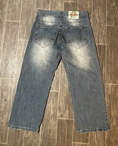 Avirex Relaxed Fit Wide Leg Blue Jeans Mens 34x30 Distressed Denim - Picture 5 of 5