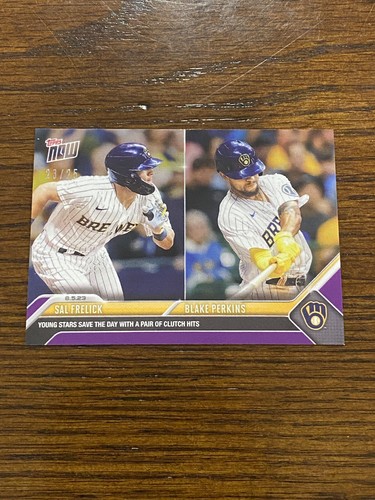 2023 Topps Now #661 Sal Frelick & Blake Perkins HR Brewers lila parallel/25
