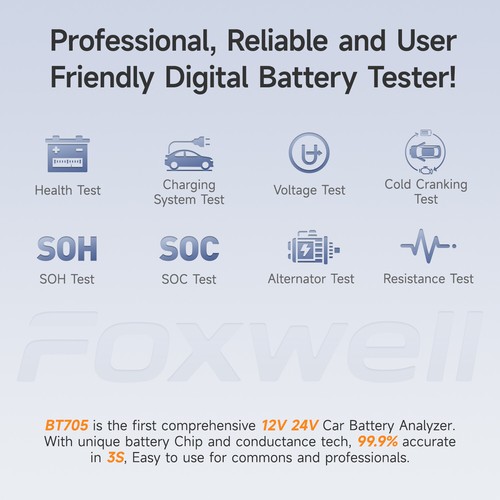 FOXWELL BT705 Car Battery Tester 12-24V 100~2000CCA Cranking Charging Anal - Picture 19 of 22