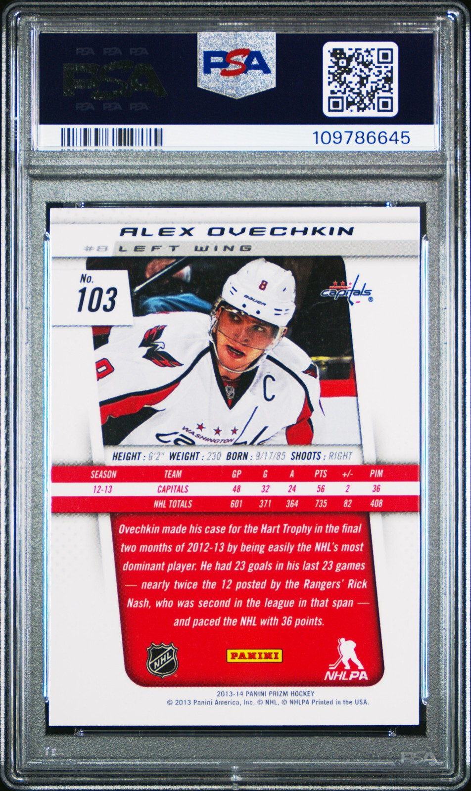 2013 Panini Prizm Alexander Ovechkin PSA 10 view 2