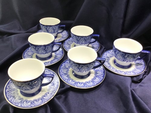 6 BOMBAY CO arabesque TILE cup & saucer sets BLUE + WHITE! NEW! NEVER USED! ☕️☕️ - Picture 4 of 8