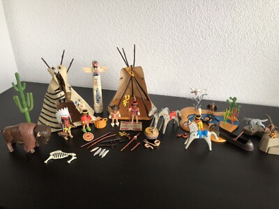 Playmobil Vintage Western / Indianerlager mit Büffel / Figuren / Tippis / Tiere