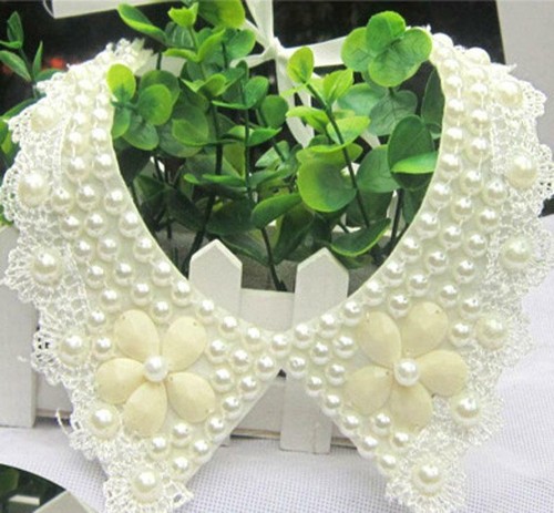 Women Detachable Vintage Lace Pearl beaded  Collar  Choker Necklace  - Picture 10 of 16