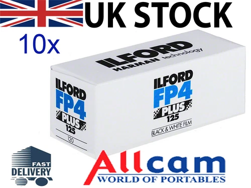 10 Pack: Ilford FP4 Plus 125 Professional Size 120 Black & White Negative Film