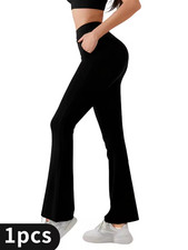 Women's Flare Yoga Pants with Pockets High Waist Flared Leggings Bootcut Gym ...