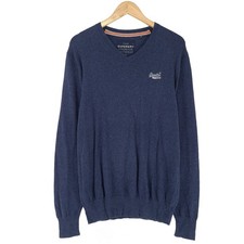 Superdry Mens Pullover Sweater Blue Knit Knitwear Jumper Knitted Ac7 Size L