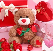 IKASA Teddy Bear Stuffed Animal Plush Toy with Bow for Valentine Day,Cute 27cm