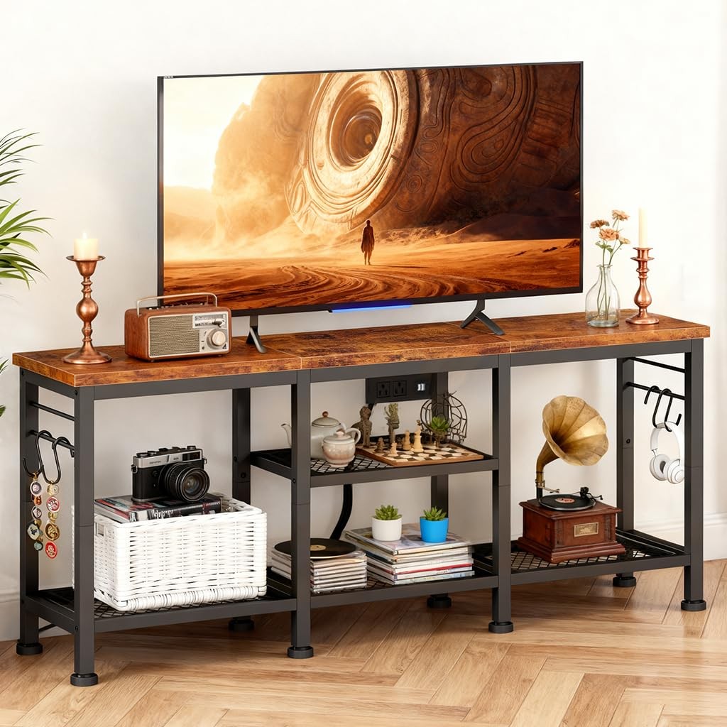 With Charging Station For Tvs Up To 55 Inch,rustic Wood Entertainmen...