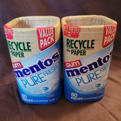 2 Mentos Pure Fresh MINT Chewing Gum 160 Pc *Expires 06/27 BLUE Pkg  Paper Box!