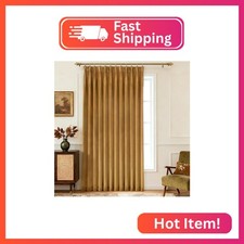 Extra Wide Trible Pinch Pleated Blackout Golden Brown Velvet Curtains 108 Inch L