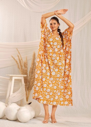 Vestido largo caftán indio caftán flor algodón para mamás playa cubierta - Imagen 3 de 7