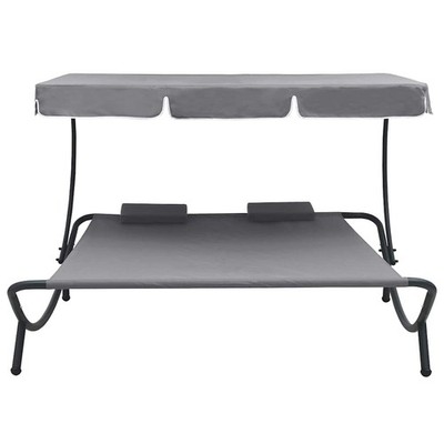 Outdoor Double Chaise Lounge Patio Lounge Bed with Canopy and Pillows vidaXL