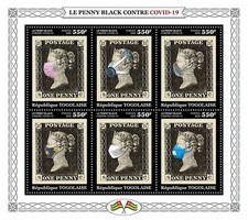 Fight Against Covid: PENNY BLACK Anniversary Stamps-on-Stamp Sheet (2020 Togo)