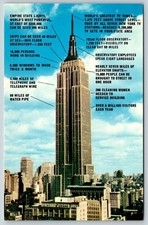 Empire State Building Facts New York City Unposted Vintage Postcard AF381