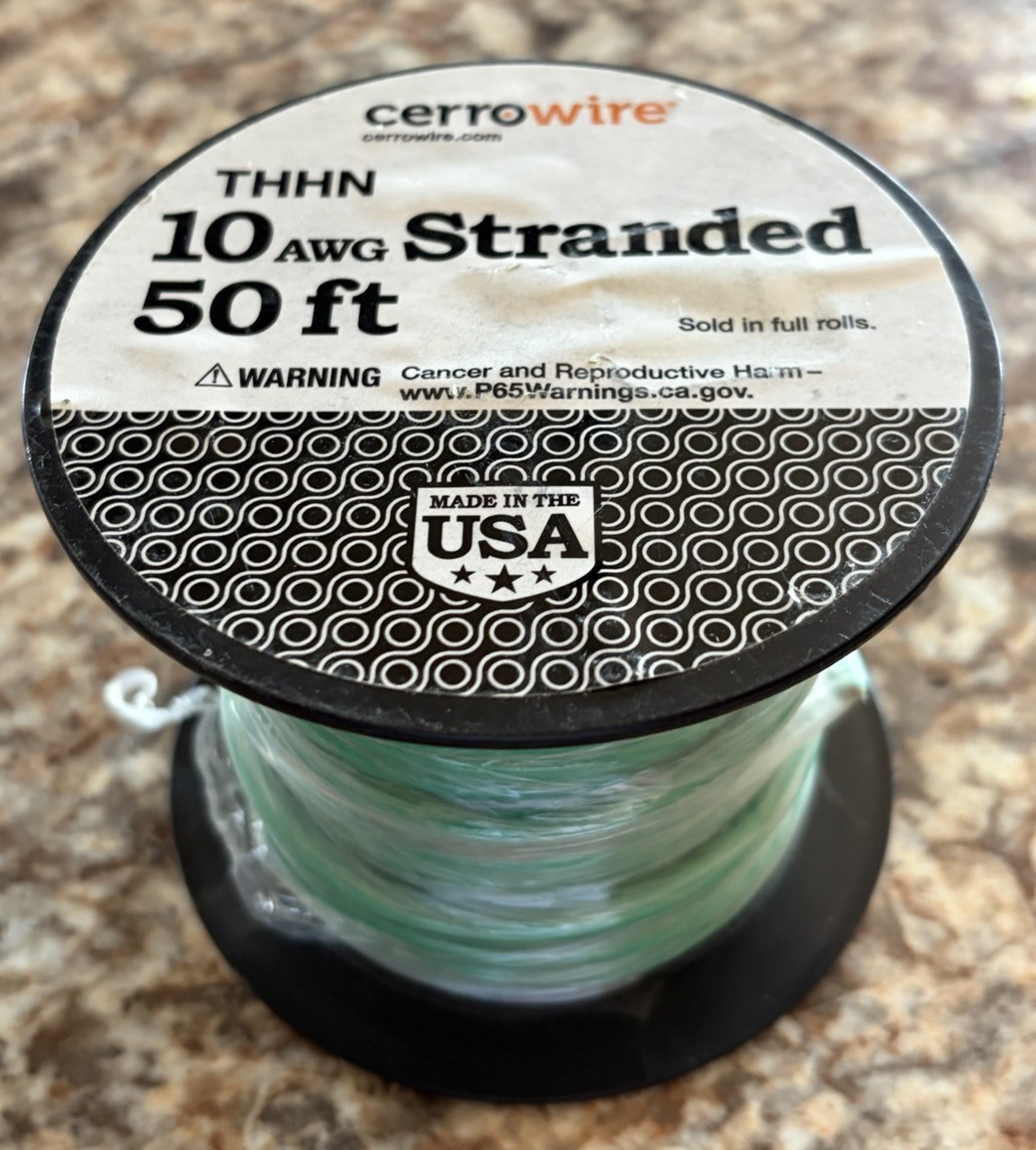 Cerro Wire THHN 10 AWG Stranded 50ft Green (Sealed)