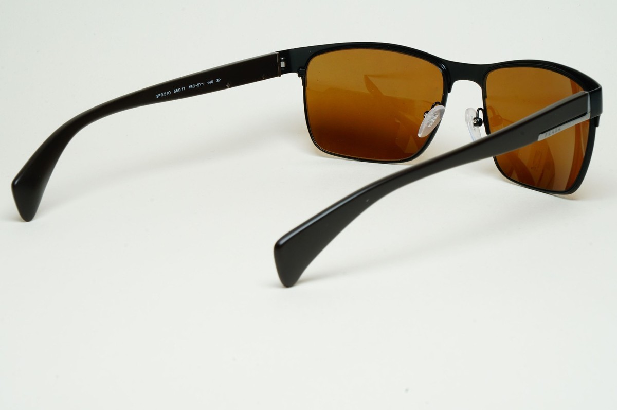Authentic Prada Mens Polarized Brown Black Sunglasses Rectangle