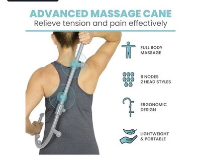 Vive Gray Massage Cane Tool Self Massage Hook For Back And Neck Relief
