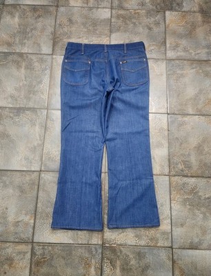 Vintage 1970s Lee Riders Men's 36x30 Bootcut Flare Dark Wash Western Denim Jeans