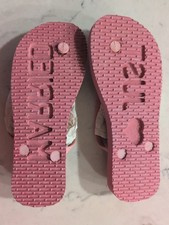 "Just Married" W/Heart Flip Flops Size 5/6 Full Rubber Leave Mark In Sand. Pink