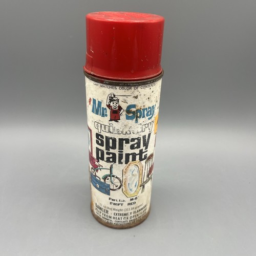 VTG Mr. Spray Quick Dry Spray Paint Can Swift Red M-6 1960s Paper Label RARE