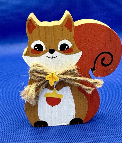 Wooden Squirrel Chipmunk Figurine Hand  Painted Art Craft 5” Tall