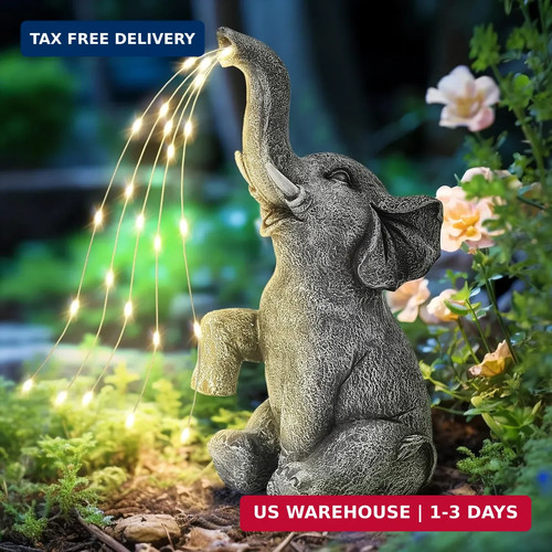 GIGALUMI Solar Garden Decor Watering Elephant Statues Outdoor, Birthday Gifts fo