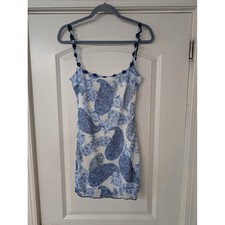 Lucy In The Sky Blue Paisley Mesh Mini Dress Floral Crochet Straps Medium girly
