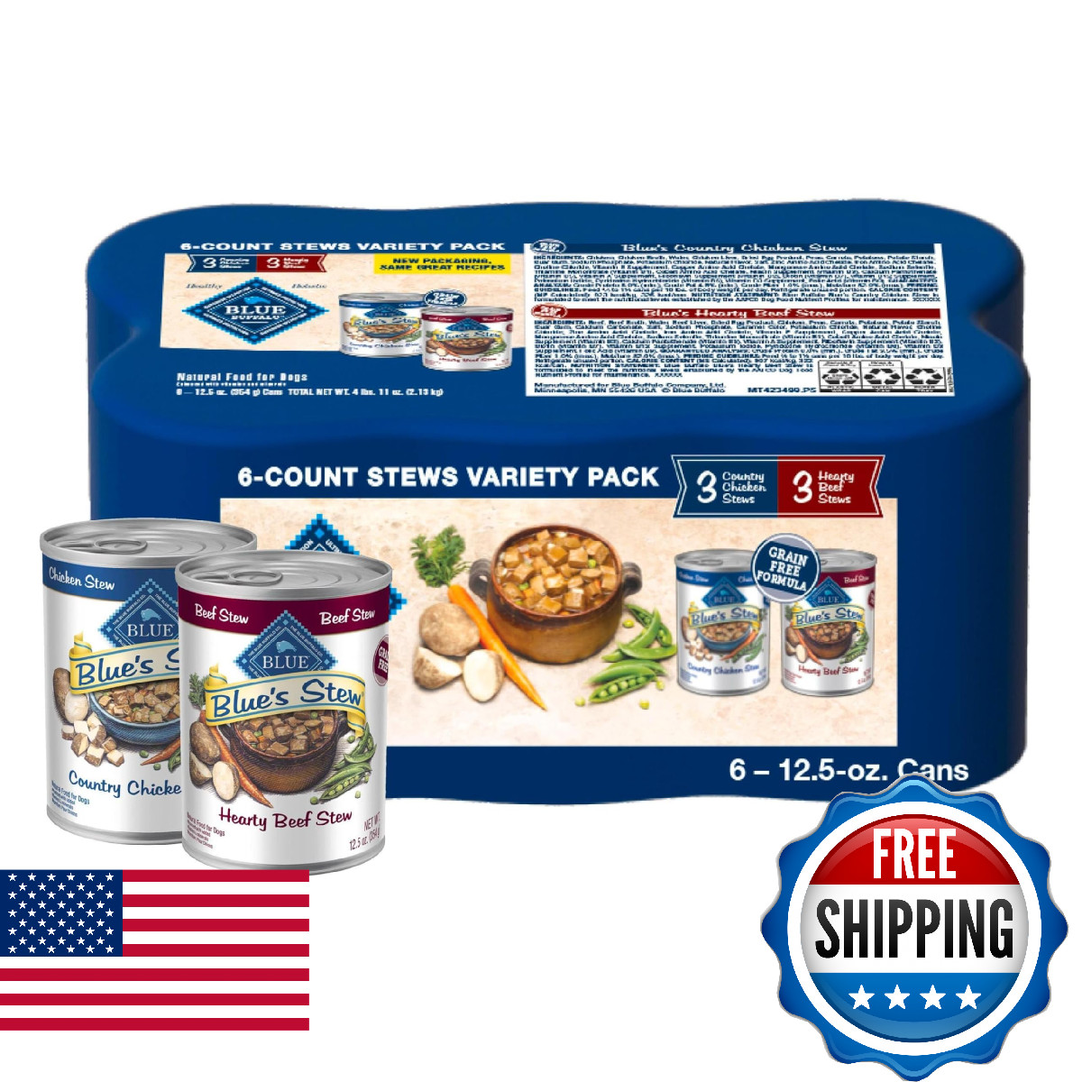 Blue Buffalo Blue's Stew Natural Wet Dog Food, Made with Natural Ingredients, He