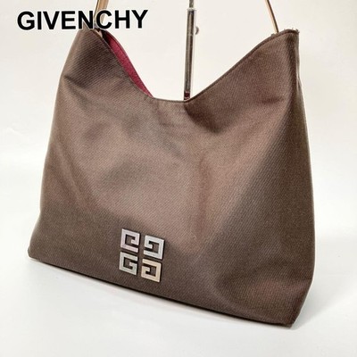 Givenchy Vintage Hobo Shoulder Bag 4G Logo Canvas Leather USED Auth #S2664