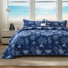 Coastal Quilt Set California King Size - Lightweight Microfiber Reversible