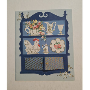 Vintage Get Well Soon Greeting Card Blue Hutch Shelf Rooster 