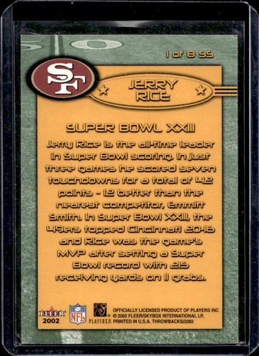 2002 Fleer Throwbacks Jerry Rice Super Stars #1 SS Francisco 49ers - Picture 2 of 2