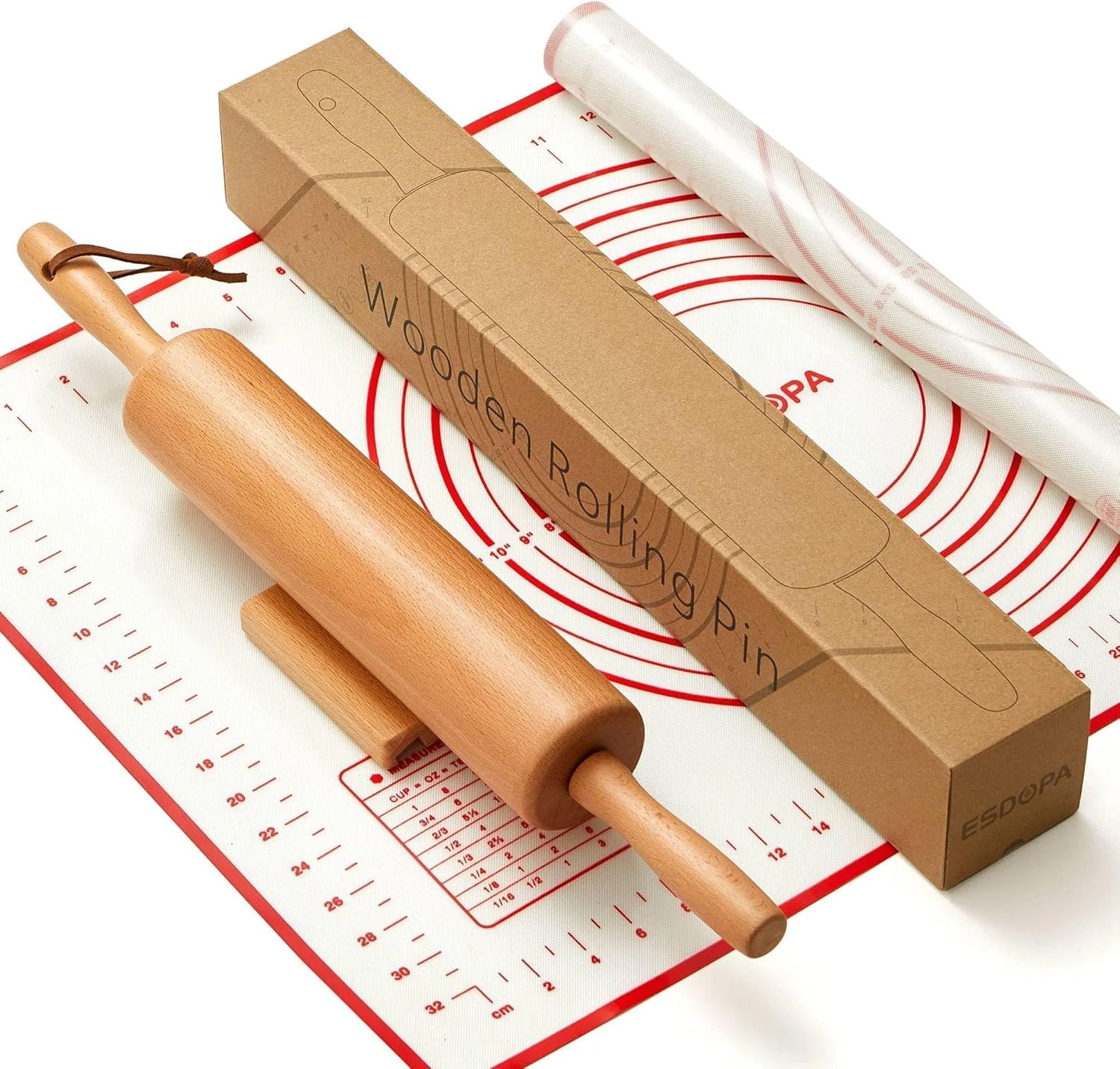 Wood Rolling Pin Set with Mat Stand Beech Dough Roller Baking Kit
Opens in a new window or tab