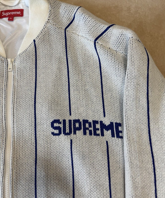 Supreme Pinstripe Varsity Zip up Sweater White Size XL SS23