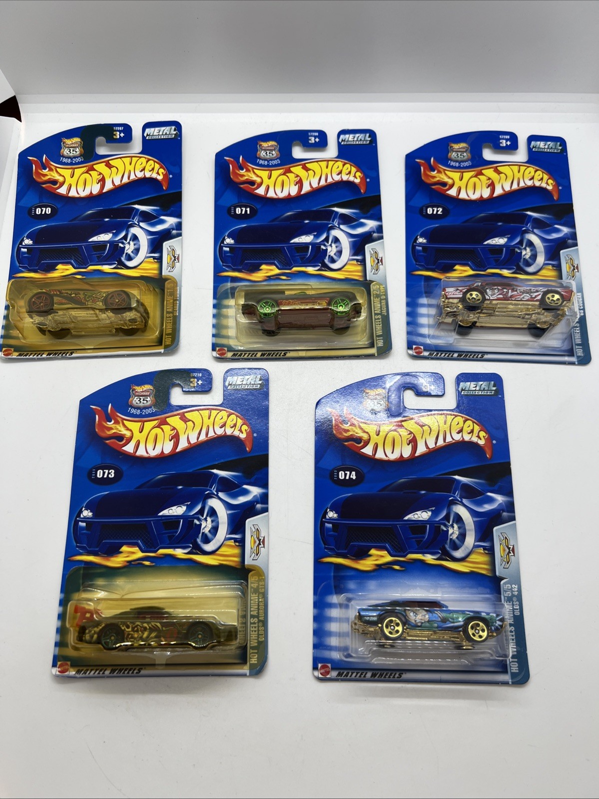 Hot Wheels 2003 35th Anniversary Full Set #070–074 Vintage Blue Card Mint MOC