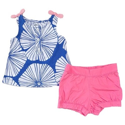 Carters Infant Girls Tropical Flower Print Top & Pink Bubble Shorts 3 Mo