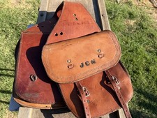 Vintage Western Leather Horse Saddle Bags Tooled Floral Cowhide Pommel Pannier
