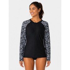 JOYBIK Rash Guard Black Paisley Full Zip Long Sleeve Swim Top XL NWT
