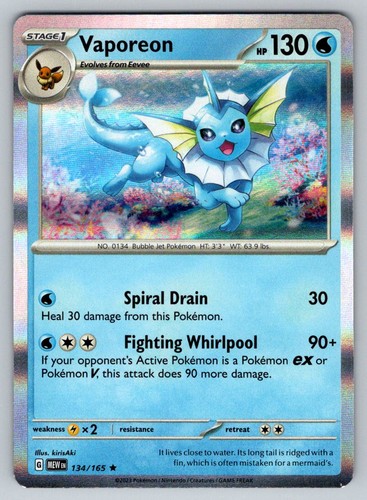 Vaporeon 134/165 Rare 151 Pokemon Holo Near Mint