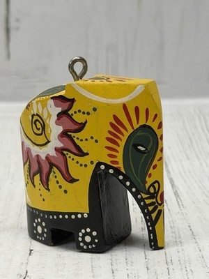 Vintage Hand Carved Painted Wooden Elephant Folk Art Figurine Decor
