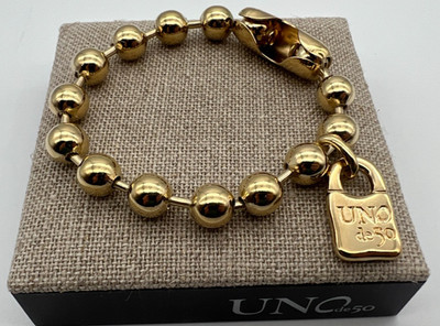 NEW Uno de 50 SNOWFLAKE Bracelet Gold Plated Beads Size Large
