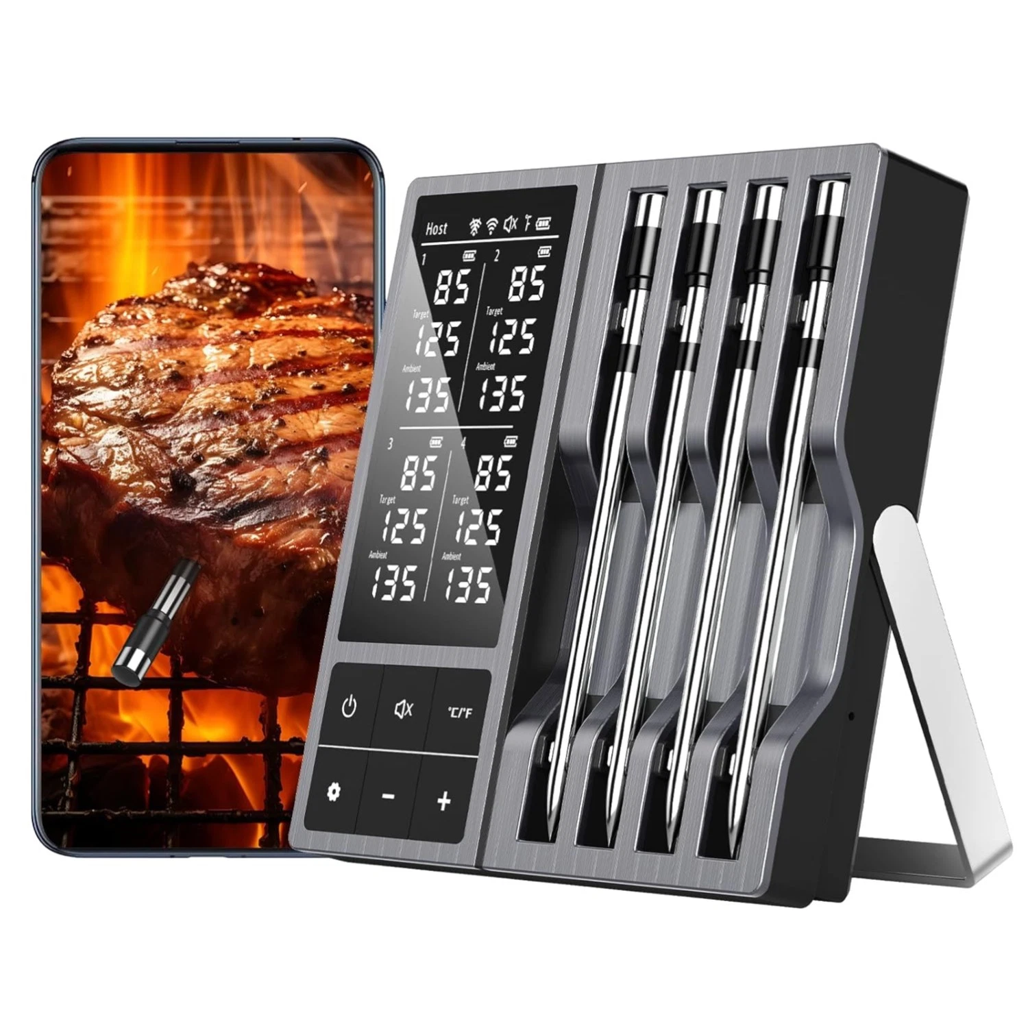 Wireless Meat Thermometer with Smart Timer & APP Alerts, 800ft Bluetooth Gril...