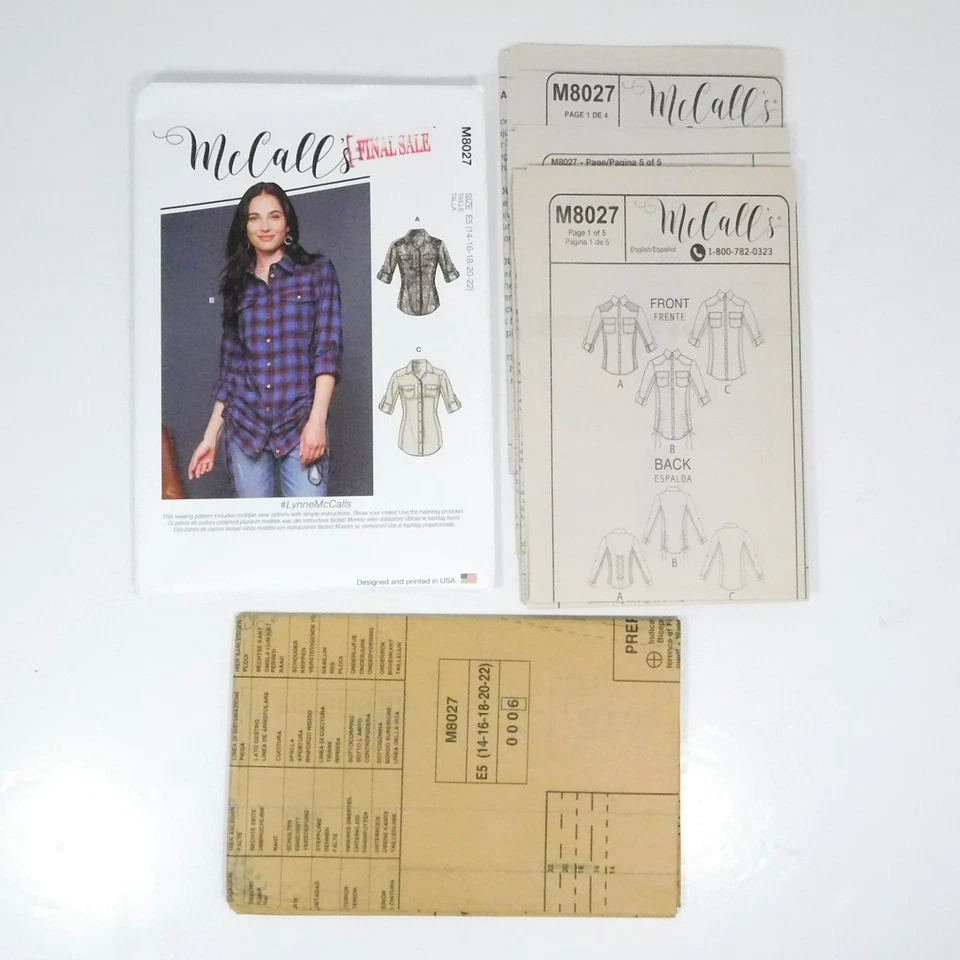 McCalls 8027 Misses Top Pattern Size 14-22 Uncut Roll Up Western Drawstring - Image 2 of 4