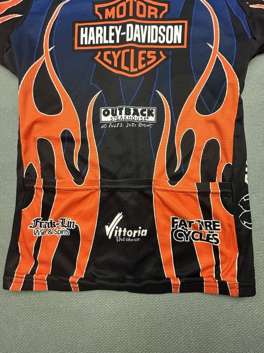 VINTAGE Harley Davidson Jersey Cycling Mens XXS Flames Logo