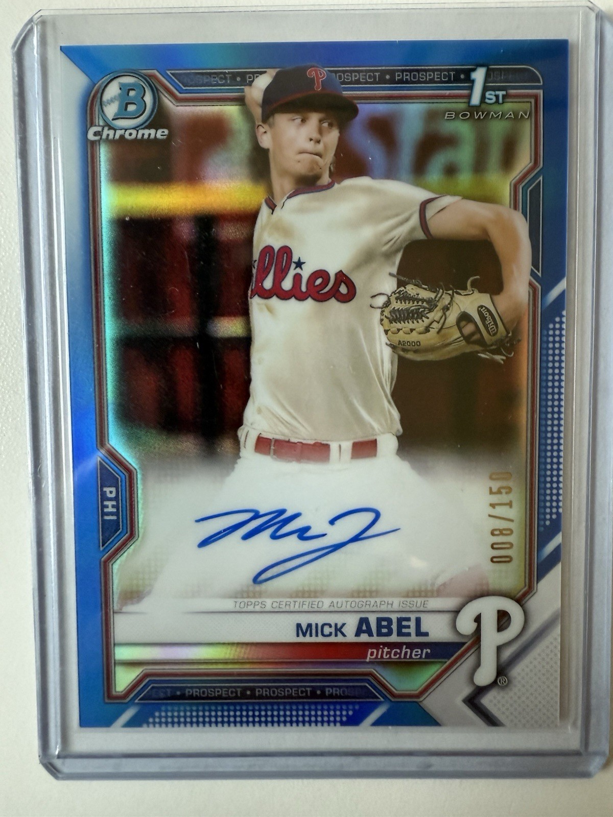 2021 Bowman Chrome Prospects 1st Auto Blue Refractor /150 Mick Abel #CPA-MAB